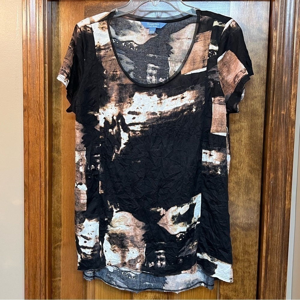 Simply Vera Vera Wang Womens Multicolor SS Crinkle Tunic Top Blouse Sz L‎ EUC